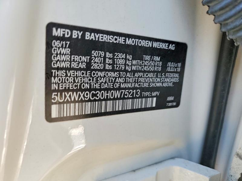 Aukcja sprzedaży 2017 Bmw X3, vin: 5UXWX9C30H0W75213, numer aukcji: 65678056