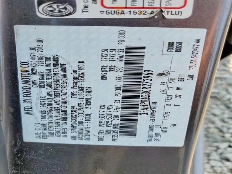 2012 Ford Fusion მანქანა იყიდება აუქციონზე, vin: 3FAHP0JG3CR273969, აუქციონის ნომერი: 64064536
