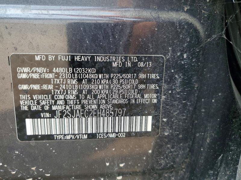 2014 Subaru Forester მანქანა იყიდება აუქციონზე, vin: JF2SJAEC2EH485797, აუქციონის ნომერი: 64583656