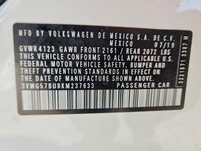 Продаж на аукціоні авто 2019 Volkswagen Jetta, vin: 3VWG57BU8KM237633, номер лоту: 64437266