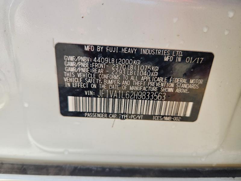 Auction sale of the 2017 Subaru Wrx, vin: JF1VA1L62H9833563, lot number: 62978556