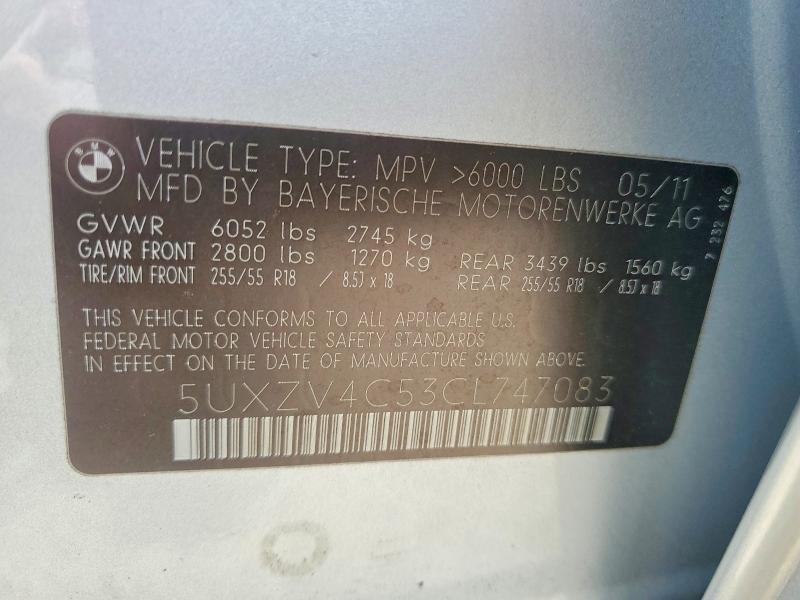2012 Bmw X5 მანქანა იყიდება აუქციონზე, vin: 5UXZV4C53CL747083, აუქციონის ნომერი: 64650486