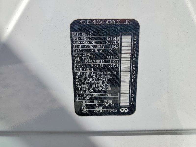 65864136 :رقم المزاد ، 3PCAJ5BA0RF101218 vin ، 2024 Infiniti Qx50 مزاد بيع