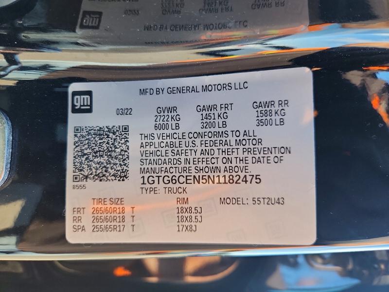 Продаж на аукціоні авто 2022 Gmc Canyon, vin: 1GTG6CEN5N1182475, номер лоту: 64423976