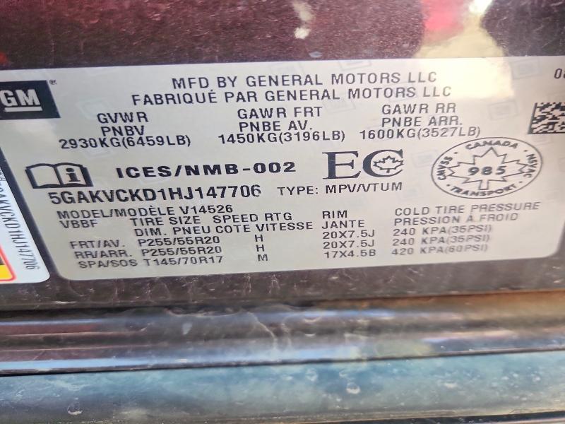 2017 Buick Enclave მანქანა იყიდება აუქციონზე, vin: 5GAKVCKD1HJ147706, აუქციონის ნომერი: 63968806