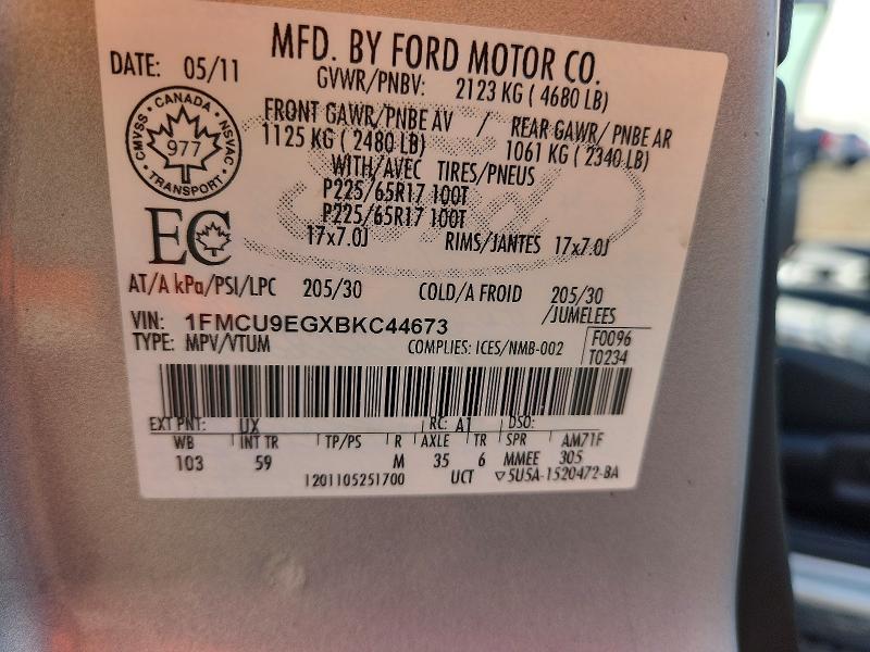 64147206 :رقم المزاد ، 1FMCU9EGXBKC44673 vin ، 2011 Ford Escape مزاد بيع