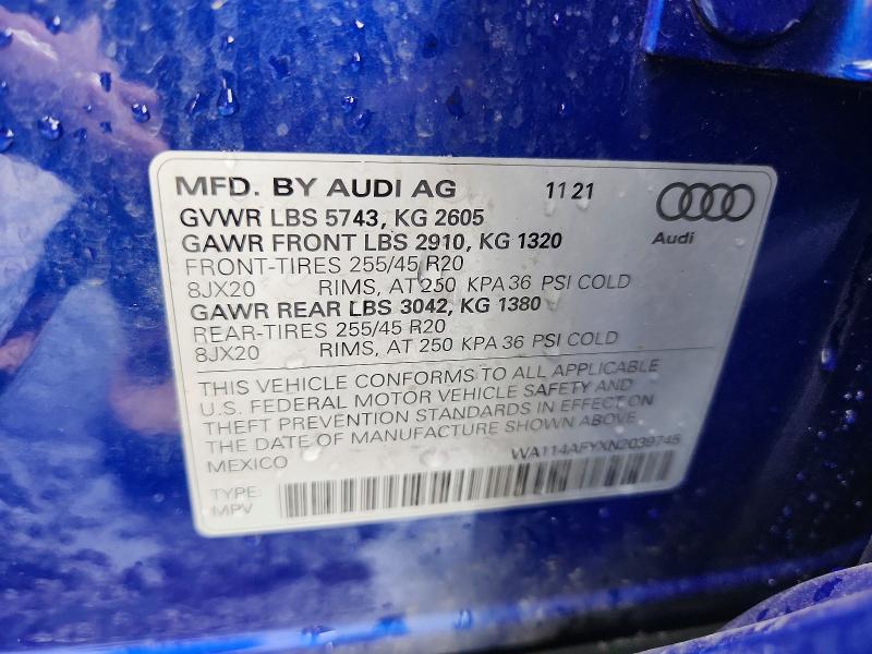 Aukcja sprzedaży 2022 Audi Sq5, vin: WA114AFYXN2039745, numer aukcji: 61904086