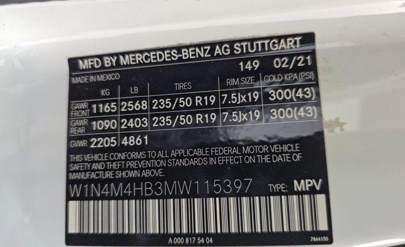 Продажа на аукционе авто 2021 Mercedes-benz Glb, vin: W1N4M4HB3MW115397, номер лота: 66067016