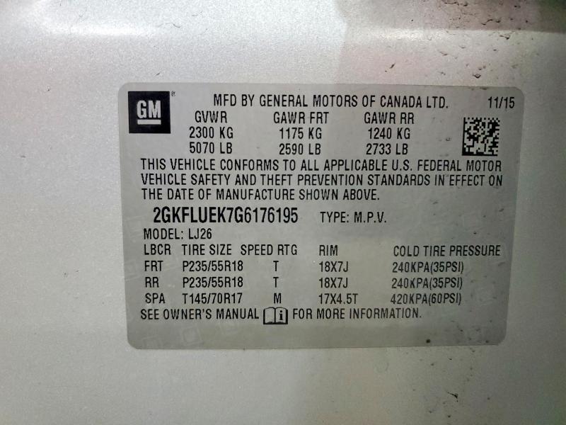 Aukcja sprzedaży 2016 Gmc Terrain, vin: 2GKFLUEK7G6176195, numer aukcji: 66744856