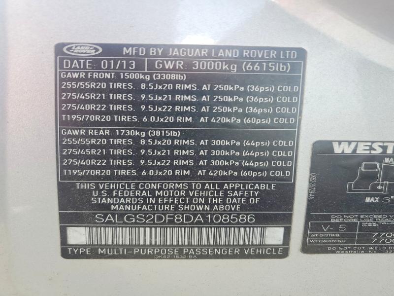 Продажа на аукционе авто 2013 Land Rover Range Rover, vin: SALGS2DF8DA108586, номер лота: 64682656