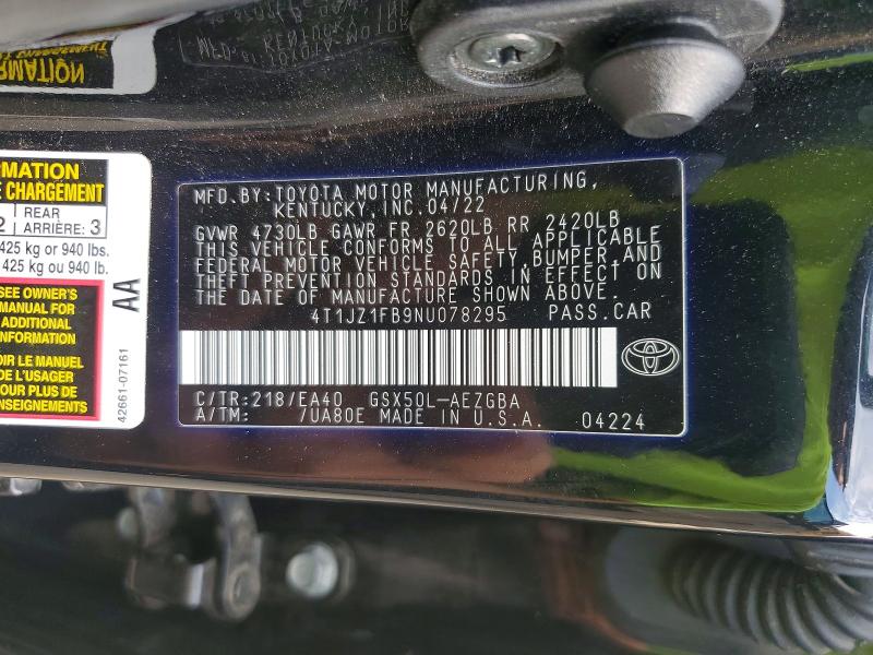 Продажа на аукционе авто 2022 Toyota Avalon, vin: 4T1JZ1FB9NU078295, номер лота: 66215086