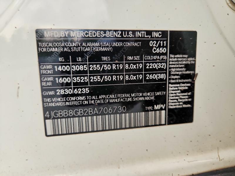2011 Mercedes-benz Ml მანქანა იყიდება აუქციონზე, vin: 4JGBB8GB2BA706730, აუქციონის ნომერი: 64739766