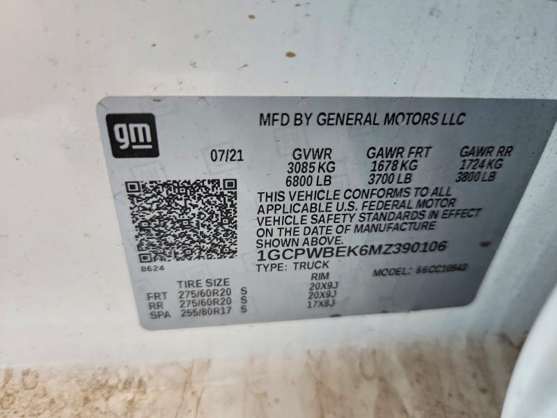 65927026 :رقم المزاد ، 1GCPWBEK6MZ390106 vin ، 2021 Chevrolet Silv1500 4wd مزاد بيع