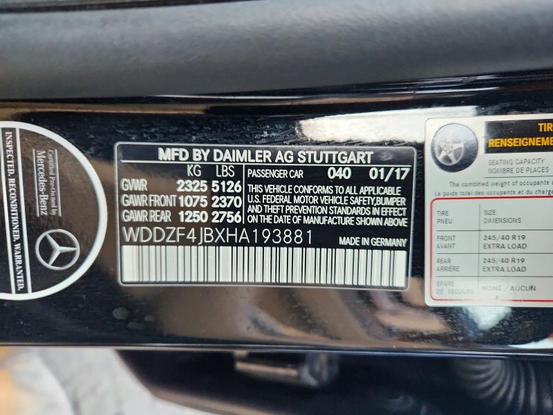 Aukcja sprzedaży 2017 Mercedes-benz E, vin: WDDZF4JBXHA193881, numer aukcji: 66110066