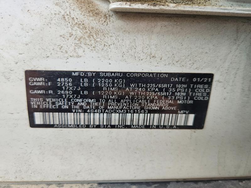 Aukcja sprzedaży 2021 Subaru Outback, vin: 4S4BTADCXM3161563, numer aukcji: 65198786