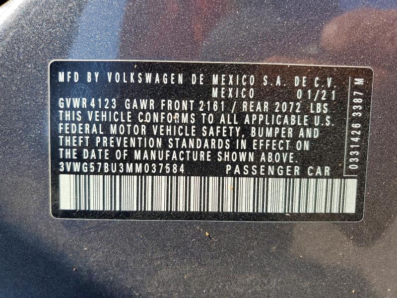 Продажа на аукционе авто 2021 Volkswagen Jetta, vin: 3VWG57BU3MM037584, номер лота: 64788916