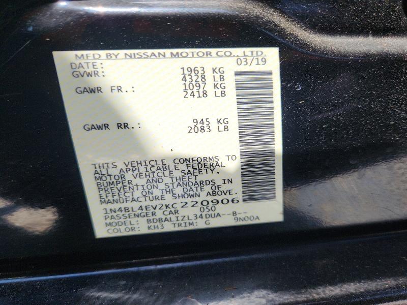 Aukcja sprzedaży 2019 Nissan Altima, vin: 1N4BL4EV2KC220906, numer aukcji: 64961486