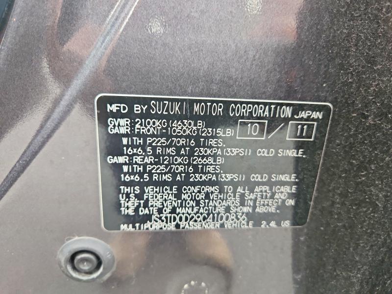 64673416 :رقم المزاد ، JS3TD0D29C4100836 vin ، 2012 Suzuki Grand Vitara مزاد بيع