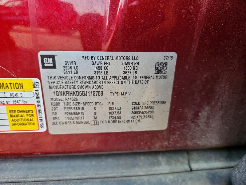 Aukcja sprzedaży 2016 Chevrolet Traverse, vin: 1GNKRHKD6GJ115758, numer aukcji: 63525736