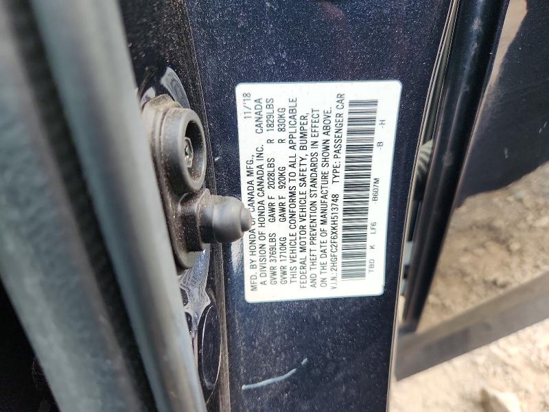 Продажа на аукционе авто 2019 Honda Civic, vin: 2HGFC2F6XKH513748, номер лота: 65086376