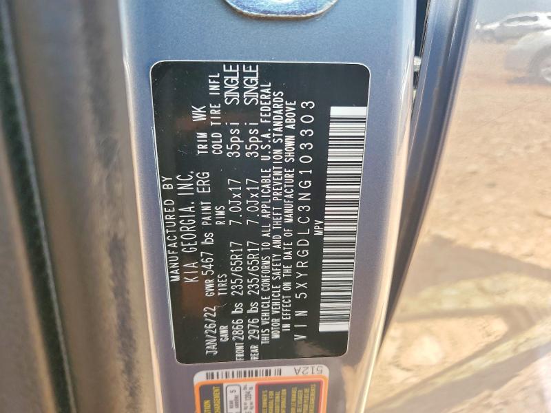 Продажа на аукционе авто 2022 Kia Sorento, vin: 5XYRGDLC3NG103303, номер лота: 65177486