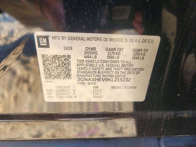 Aukcja sprzedaży 2019 Chevrolet Equinox, vin: 3GNAXHEV9KL215232, numer aukcji: 66970556