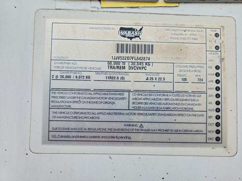 Продажа на аукционе авто 2015 Wabash Dvc, vin: 1JJV532D7FL842874, номер лота: 67201096