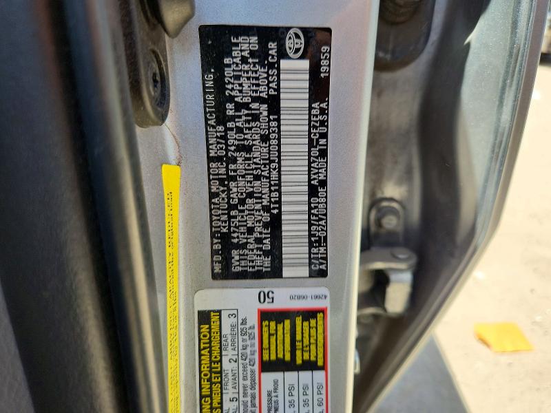 2018 Toyota Camry მანქანა იყიდება აუქციონზე, vin: 4T1B11HK9JU089381, აუქციონის ნომერი: 65361386