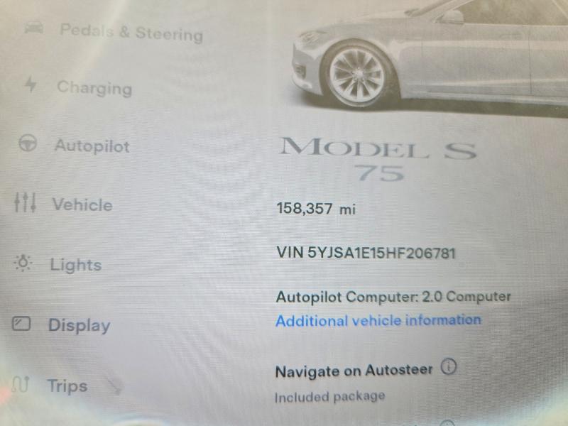 64585186 :رقم المزاد ، 5YJSA1E15HF206781 vin ، 2017 Tesla Model S مزاد بيع