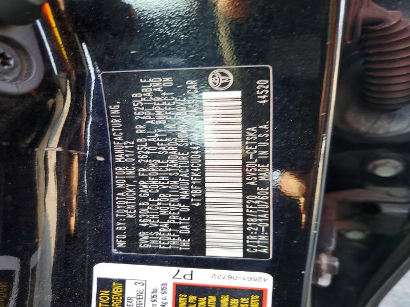 2012 Toyota Camry მანქანა იყიდება აუქციონზე, vin: 4T1BF1FK4CU044744, აუქციონის ნომერი: 64841476