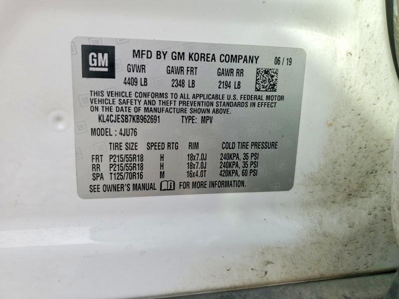 2019 Buick Encore მანქანა იყიდება აუქციონზე, vin: KL4CJESB7KB962691, აუქციონის ნომერი: 66376846
