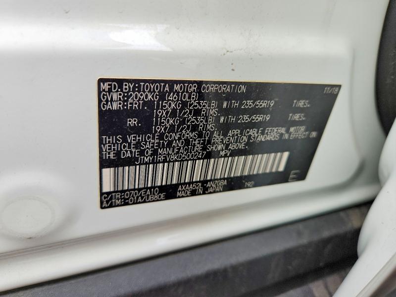 65200866 :رقم المزاد ، JTMY1RFV8KD500247 vin ، 2019 Toyota Rav4 مزاد بيع