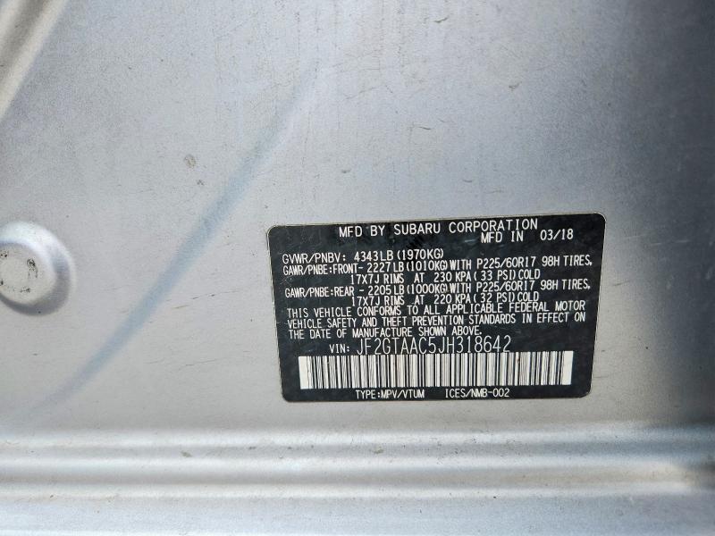 65946576 :رقم المزاد ، JF2GTAAC5JH318642 vin ، 2018 Subaru Crosstrek مزاد بيع