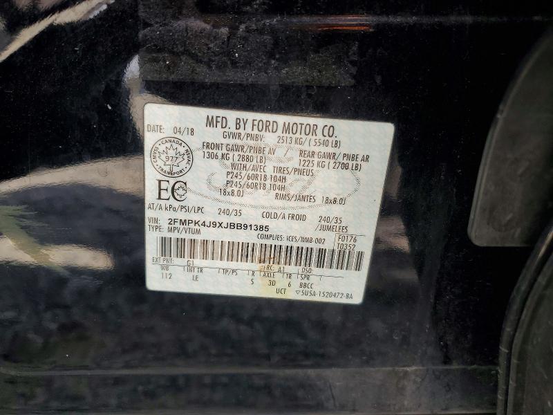 67163996 :رقم المزاد ، 2FMPK4J9XJBB91385 vin ، 2018 Ford Edge مزاد بيع