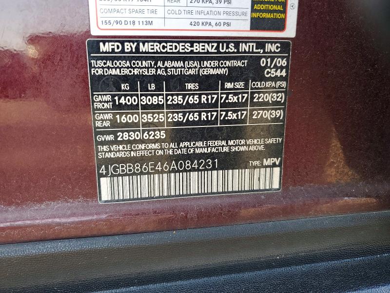 Aukcja sprzedaży 2006 Mercedes-benz Ml, vin: 4JGBB86E46A084231, numer aukcji: 65732026