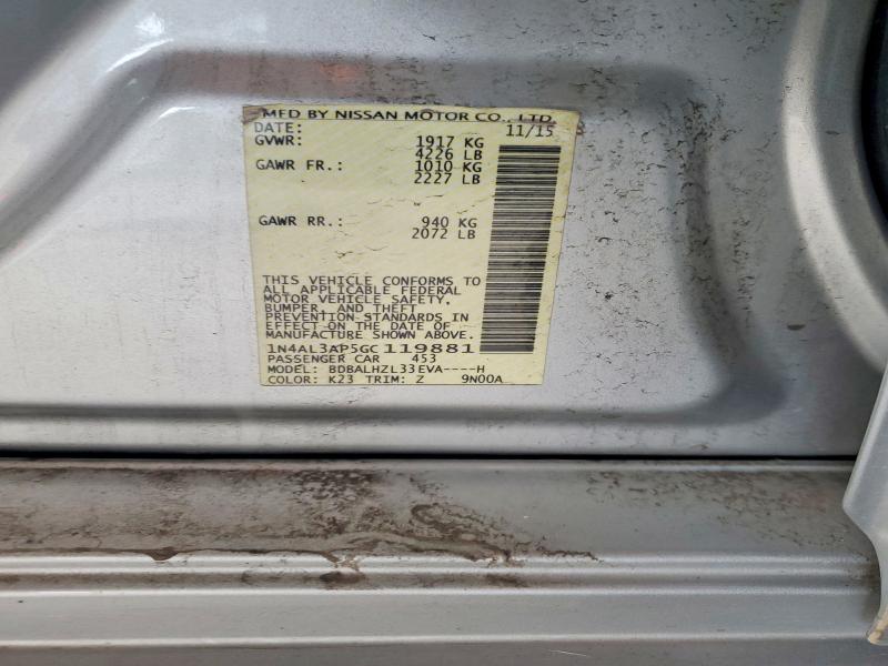 Продажа на аукционе авто 2016 Nissan Altima, vin: 1N4AL3AP5GC119881, номер лота: 66217756
