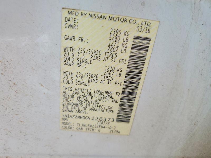 Продажа на аукционе авто 2016 Nissan Murano, vin: 5N1AZ2MH0GN126373, номер лота: 62876646