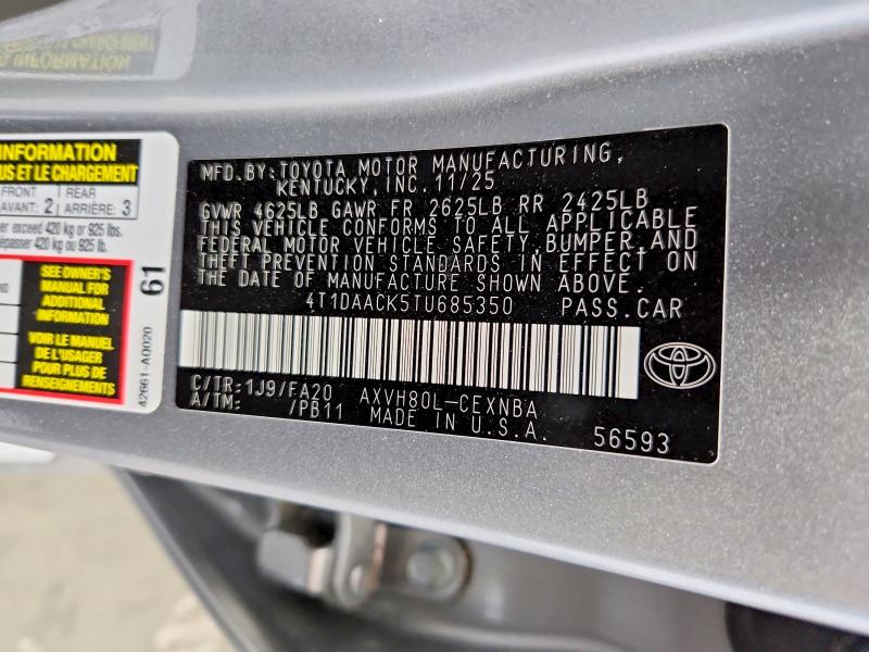 2026 Toyota Camry მანქანა იყიდება აუქციონზე, vin: 4T1DAACK5TU685350, აუქციონის ნომერი: 65145506