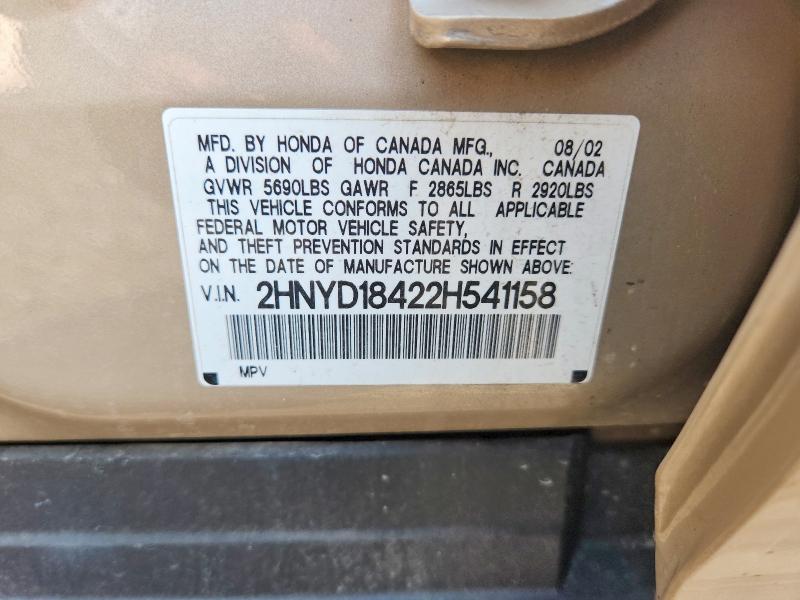 63373346 :رقم المزاد ، 2HNYD18422H541158 vin ، 2002 Acura Mdx مزاد بيع