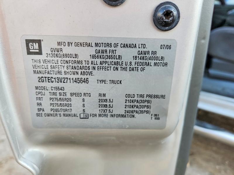 2007 Gmc New Sierra მანქანა იყიდება აუქციონზე, vin: 2GTEC13V271145646, აუქციონის ნომერი: 65823716