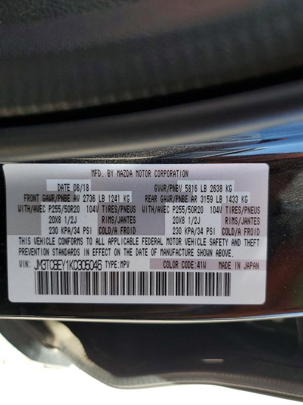 62773206 :رقم المزاد ، JM3TCBEY1K0305046 vin ، 2019 Mazda Cx-9 مزاد بيع