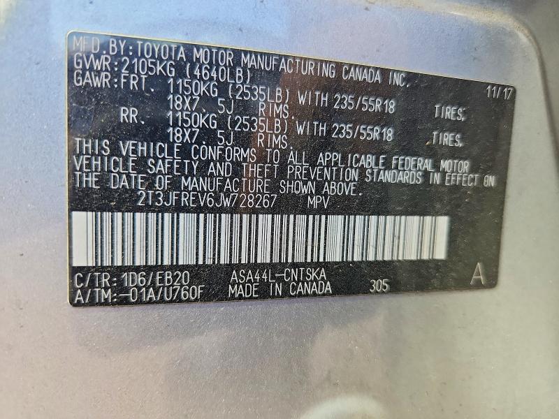 2018 Toyota Rav4 მანქანა იყიდება აუქციონზე, vin: 2T3JFREV6JW728267, აუქციონის ნომერი: 63906006