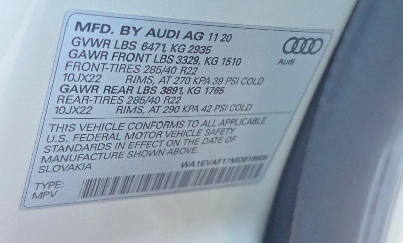 2021 Audi Q8 მანქანა იყიდება აუქციონზე, vin: WA1EVAF17MD018808, აუქციონის ნომერი: 63775616