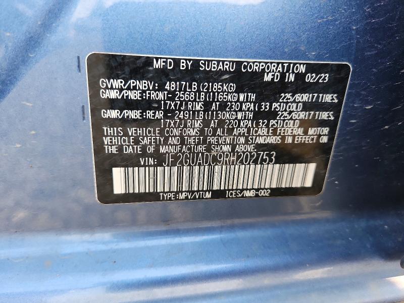 63437206 :رقم المزاد ، JF2GUADC9RH202753 vin ، 2024 Subaru Crosstrek مزاد بيع