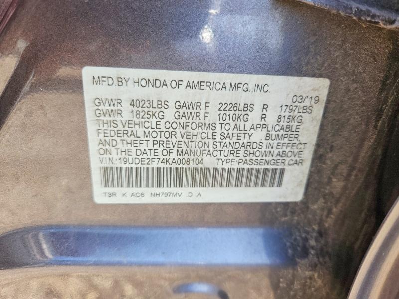 65797356 :رقم المزاد ، 19UDE2F74KA008104 vin ، 2019 Acura Ilx مزاد بيع