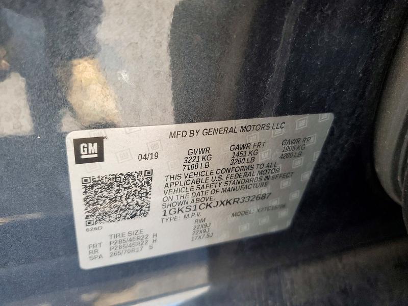 Aukcja sprzedaży 2019 Gmc Yukon, vin: 1GKS1CKJXKR332687, numer aukcji: 63114376