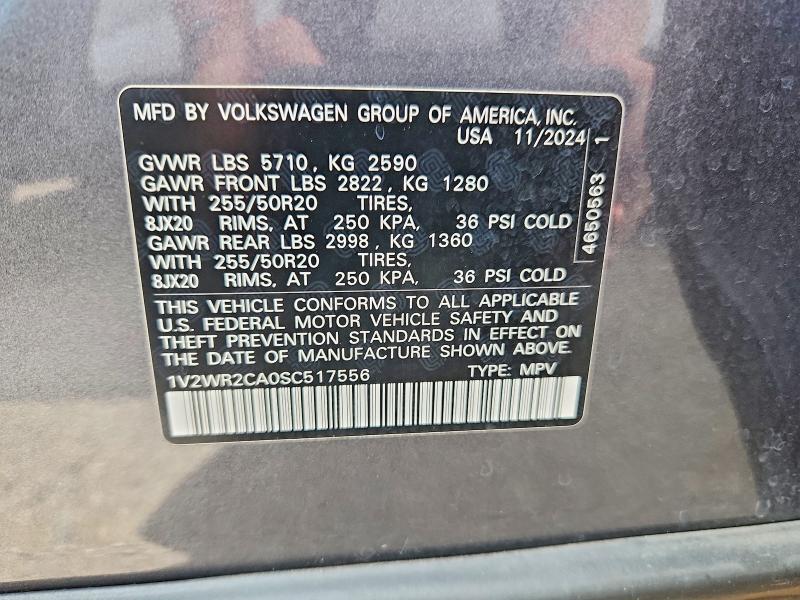 Aukcja sprzedaży 2025 Volkswagen Atlas, vin: 1V2WR2CA0SC517556, numer aukcji: 64126506