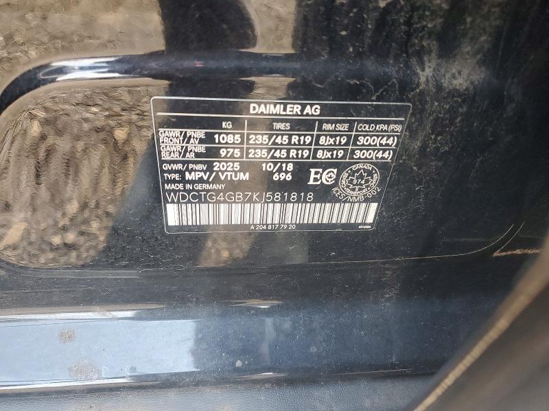 2019 Mercedes-benz Gla მანქანა იყიდება აუქციონზე, vin: WDCTG4GB7KJ581818, აუქციონის ნომერი: 64763046