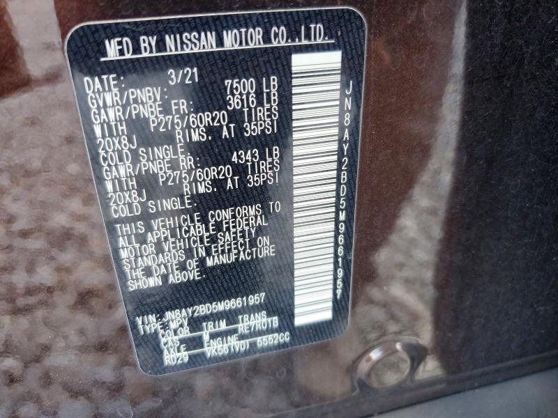 Aukcja sprzedaży 2021 Nissan Armada, vin: JN8AY2BD5M9661957, numer aukcji: 64648556