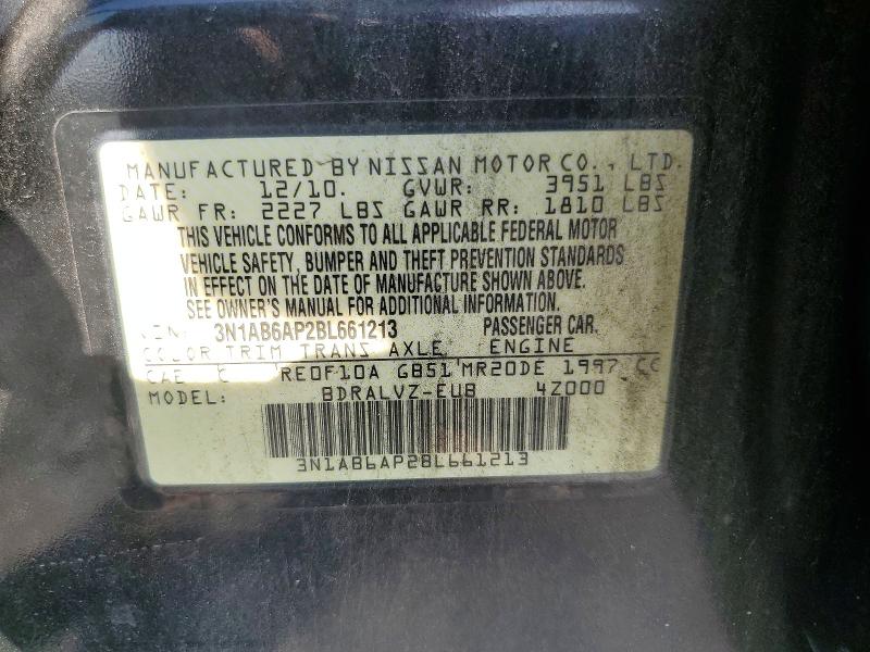 2011 Nissan Sentra მანქანა იყიდება აუქციონზე, vin: 3N1AB6AP2BL661213, აუქციონის ნომერი: 64692766